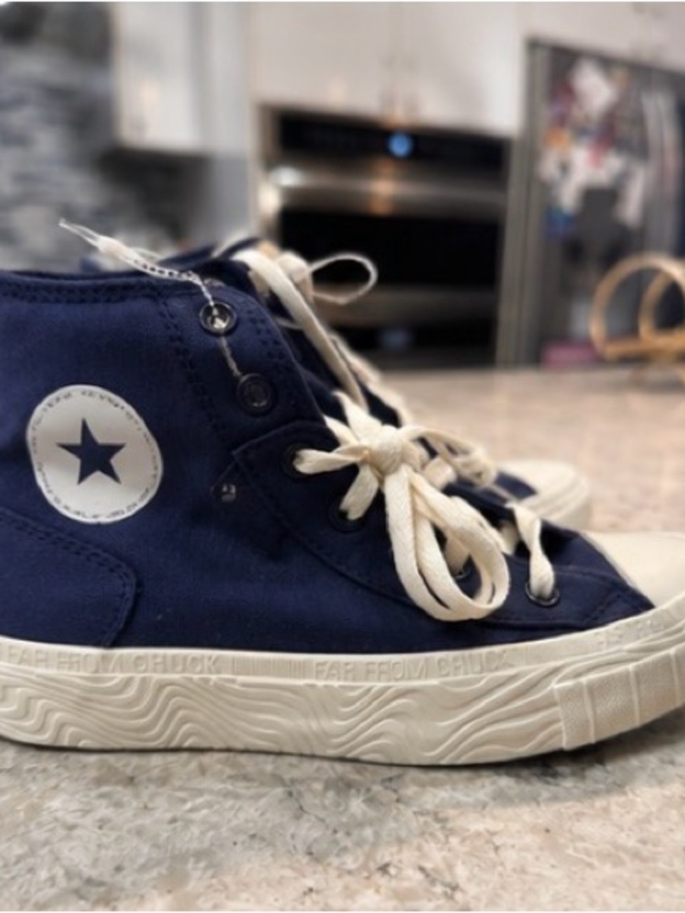 Kids Navy High-Top Converse Sneakers with White Star Accent